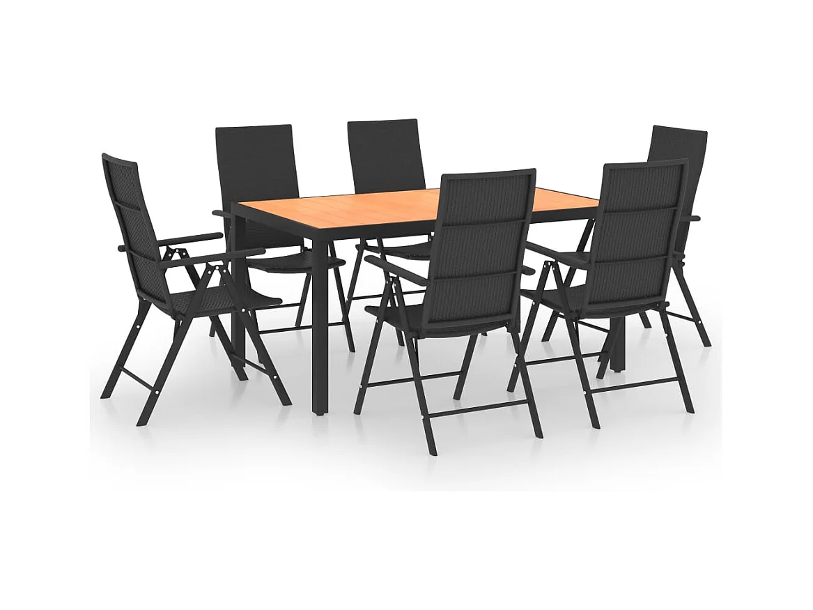 Garden Furniture -  Juego de comedor de jardín 7 piezas negro y marrón