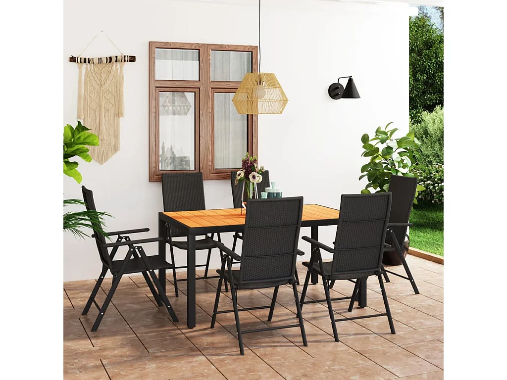 Garden Furniture -  Ensemble à manger de jardin 7 pcs noir et marron