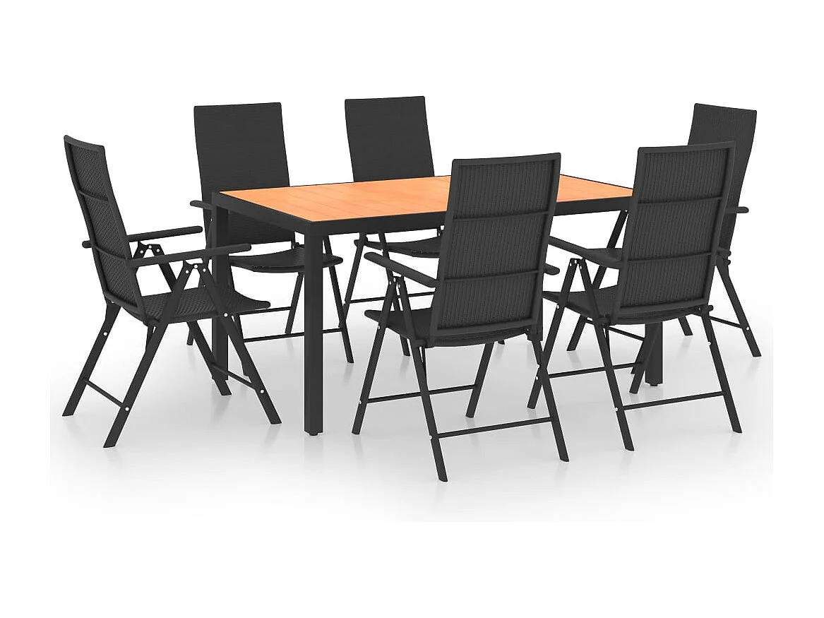 Garden Furniture -  Ensemble à manger de jardin 7 pcs noir et marron