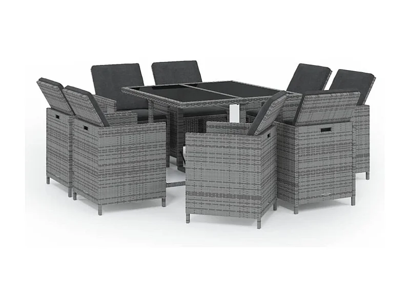 Hugo  Ensemble à manger de jardin coussins 9pcs Résine tressée Gris