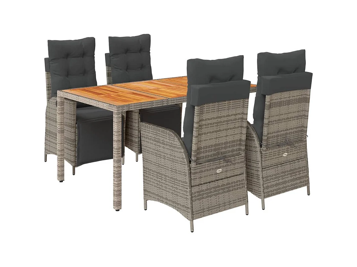 Elviraa  5-delige Tuinset met kussens poly rattan grijs