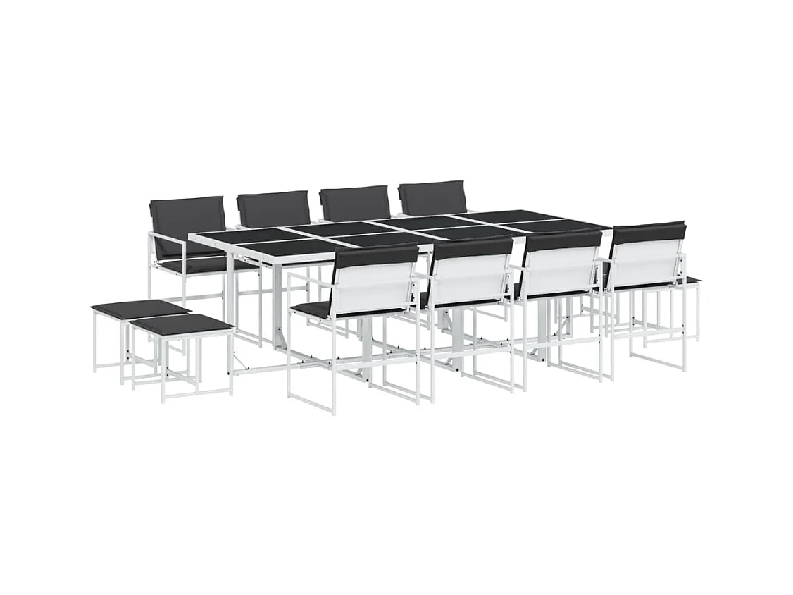 Dunkitt  Ensemble à manger de jardin avec coussins 13pcs blanc textilène