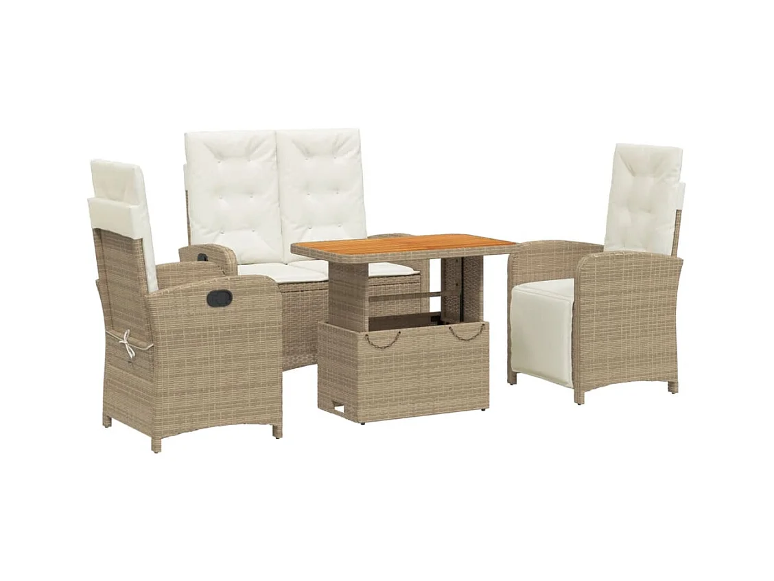 Gorham  Ensemble à manger de jardin coussins 4 pcs beige résine tressée