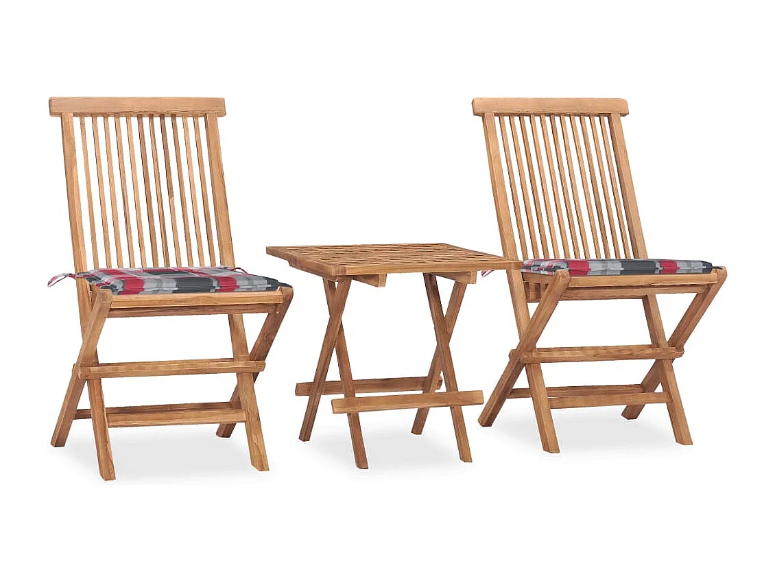 Tigard  Ensemble à manger d'extérieur pliable avec coussin 3 pcs Teck