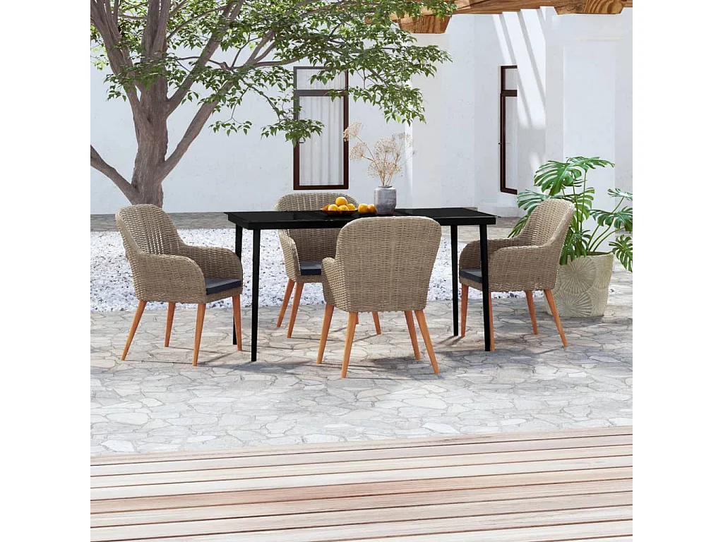 Coole  Ensemble à manger de jardin et coussins 5 pcs Marron