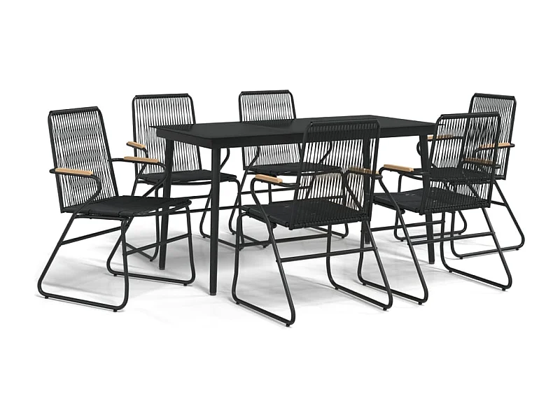 Ayisha  Ensemble à manger de jardin 7 pcs Noir Rotin PVC