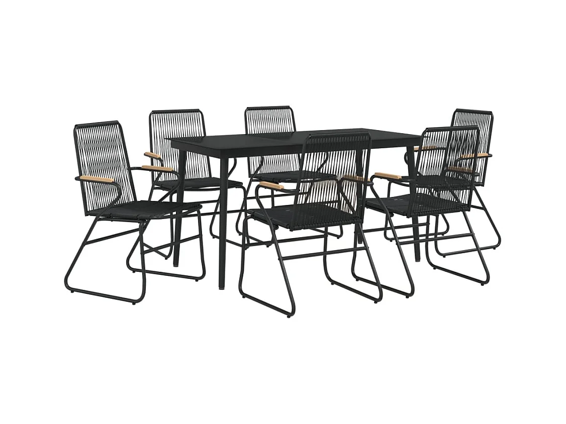 Ayisha  Ensemble à manger de jardin 7 pcs Noir Rotin PVC