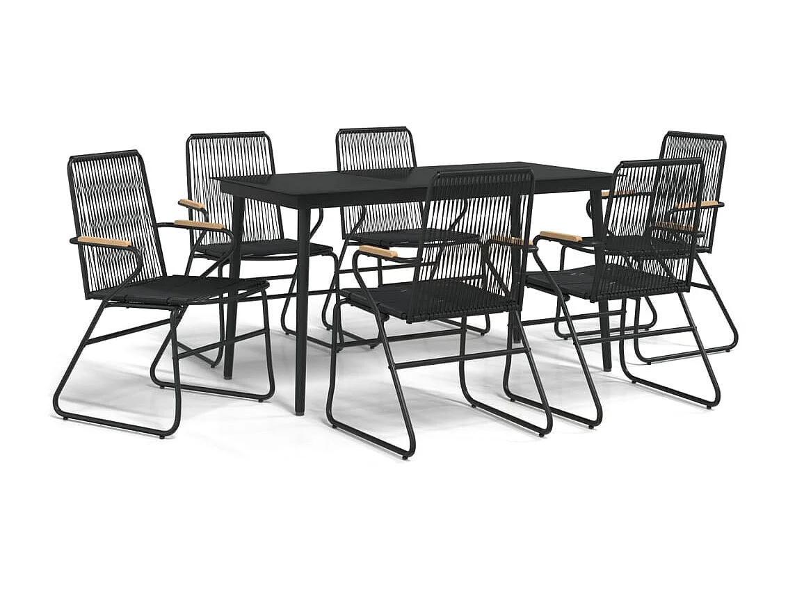 Ayisha  Ensemble à manger de jardin 7 pcs Noir Rotin PVC