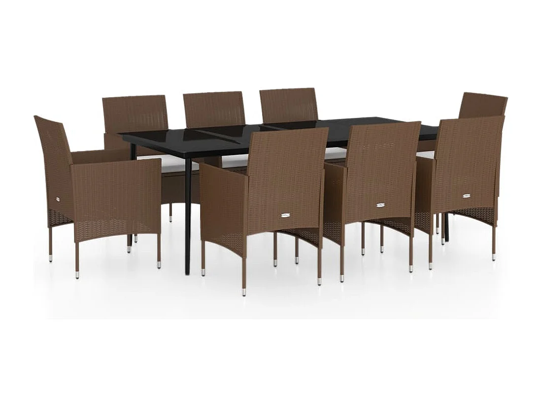 Cesarino  Ensemble à manger de jardin coussins 9 pcs Marron/noir