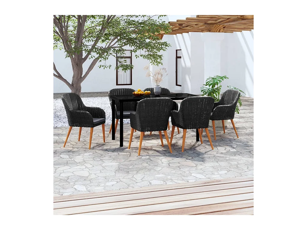 Zevrik  7-delige Tuinset met kussens zwart