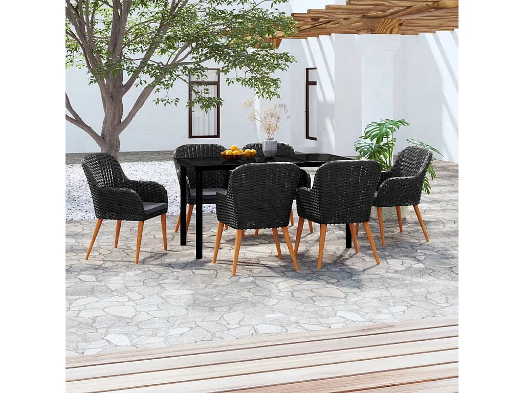 Zevrik  7-delige Tuinset met kussens zwart