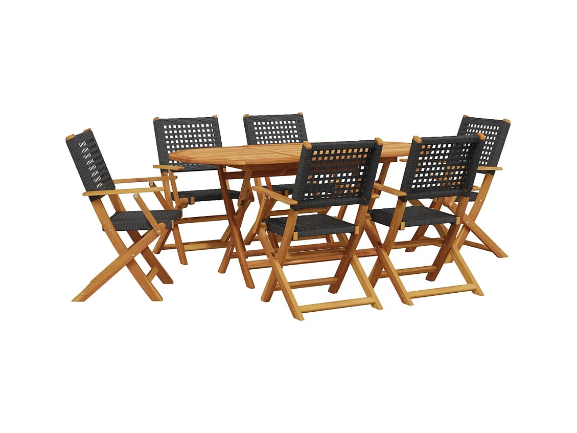 Jacques-Paul-Francis  7-delige Tuinset poly rattan en massief hout zwart