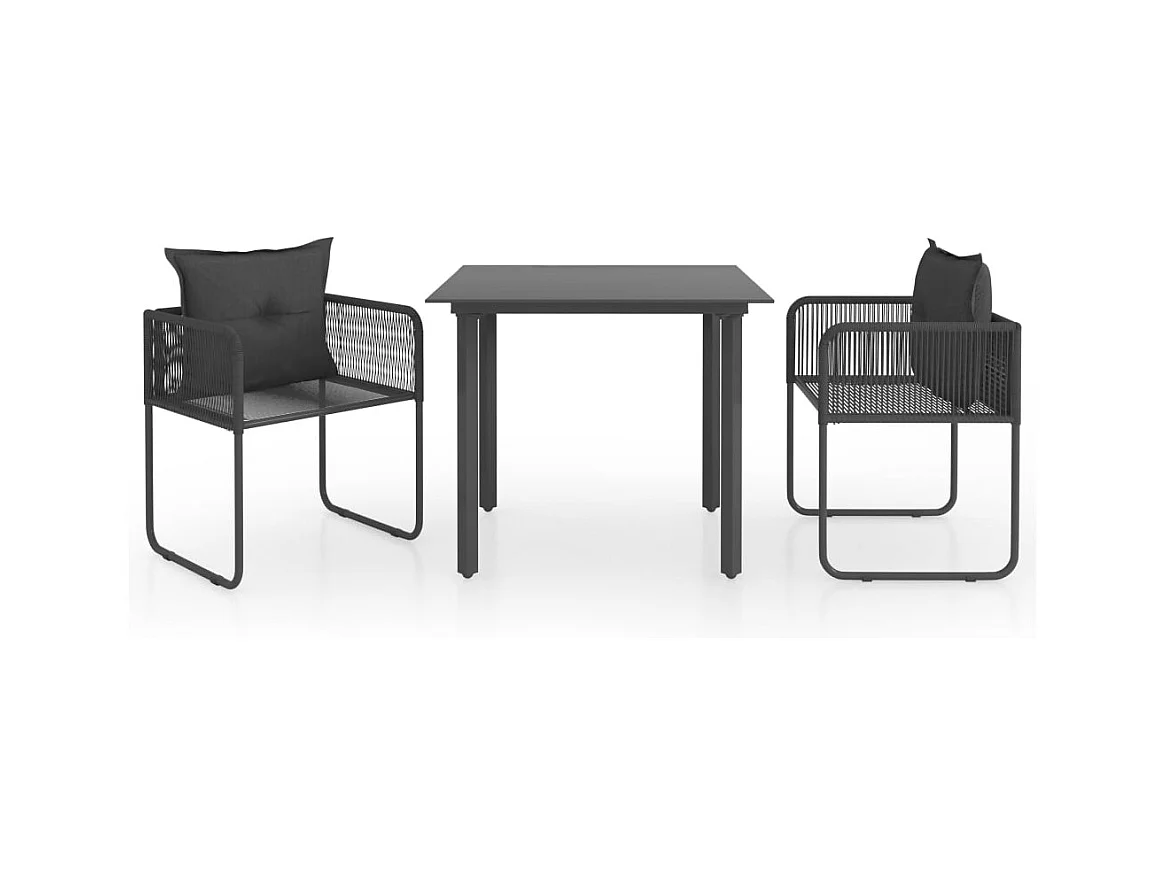 Bjornir  Ensemble à manger de jardin 3 pcs PVC résine tressée noir