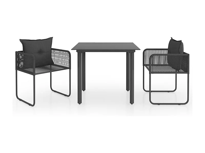 Bjornir  Set de comedor de jardín de 3 piezas PVC ratán negro