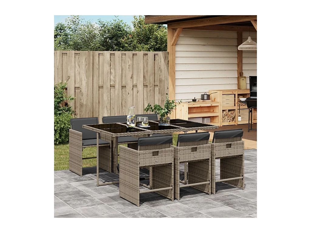 Zele  Ensemble à manger de jardin et coussins 7 pcs gris rotin