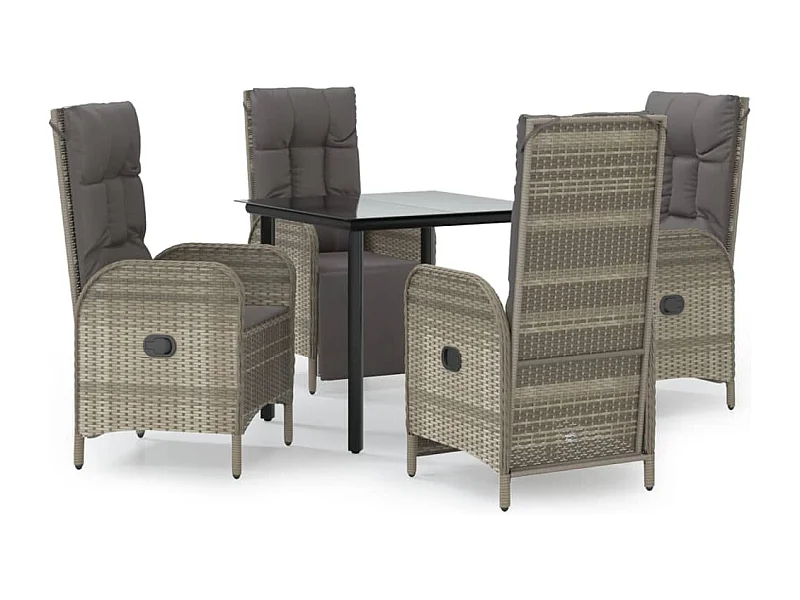 De Haan  Ensemble à manger de jardin coussins 5 pcs noir et gris