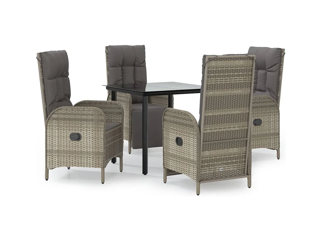 De Haan  Ensemble à manger de jardin coussins 5 pcs noir et gris