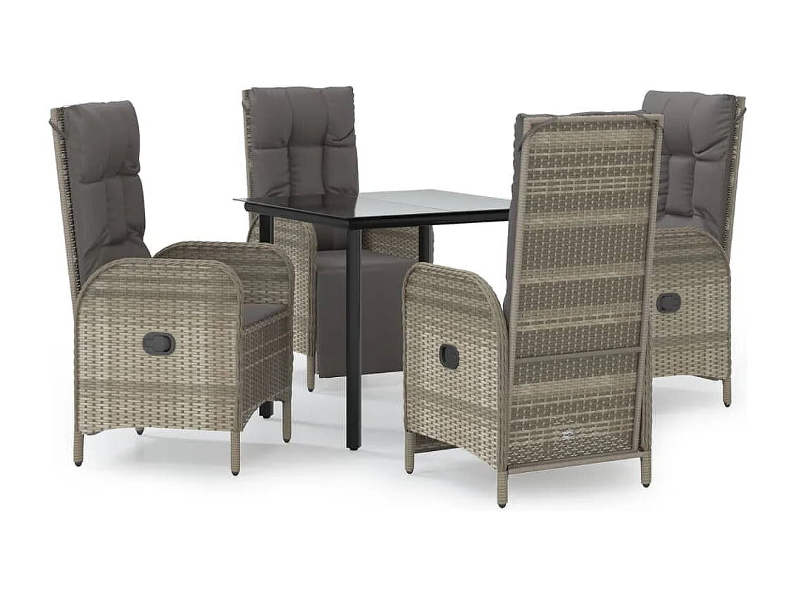 De Haan  5-delige Tuinset met kussens poly rattan zwart en grijs