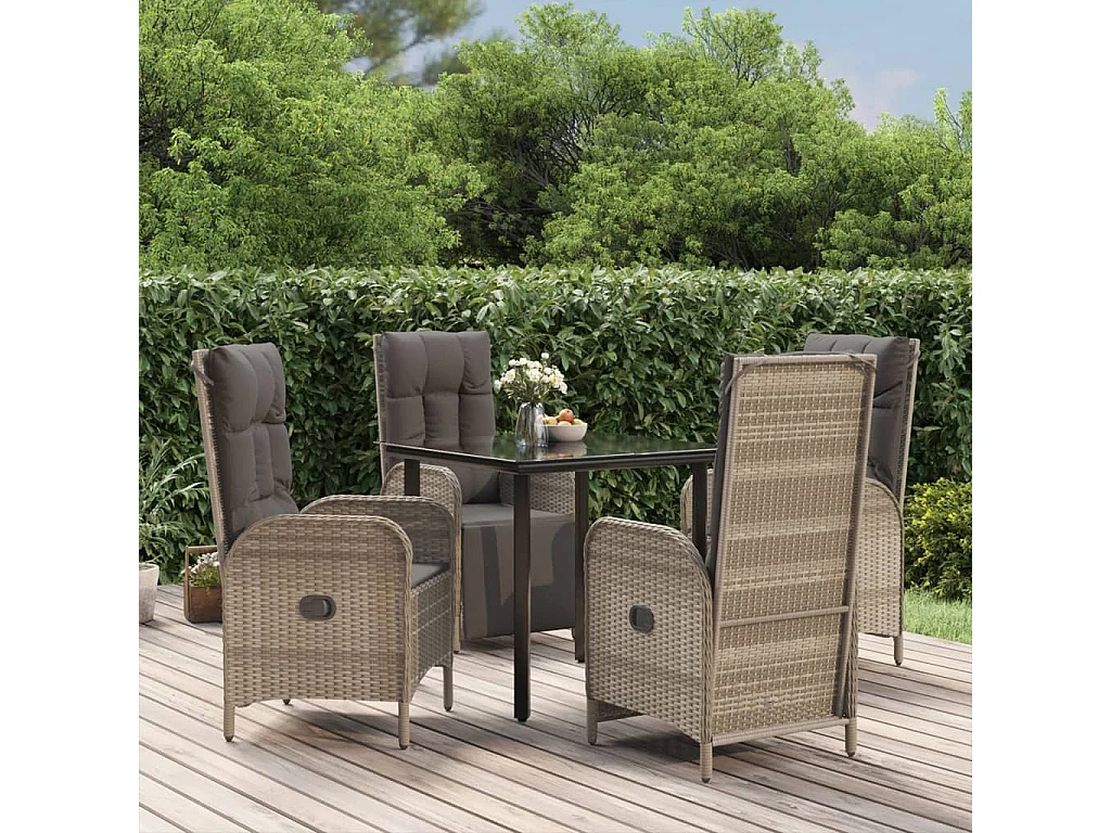 De Haan  5-delige Tuinset met kussens poly rattan zwart en grijs