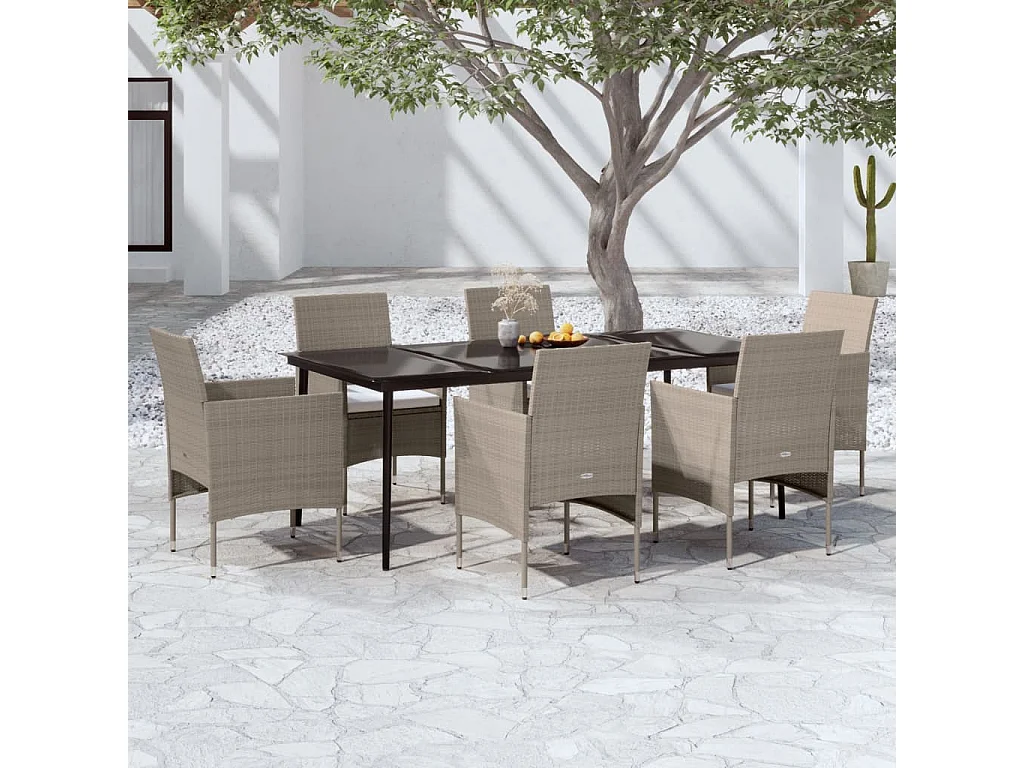 Cesarino  Ensemble à manger de jardin coussins 7 pcs Beige/noir