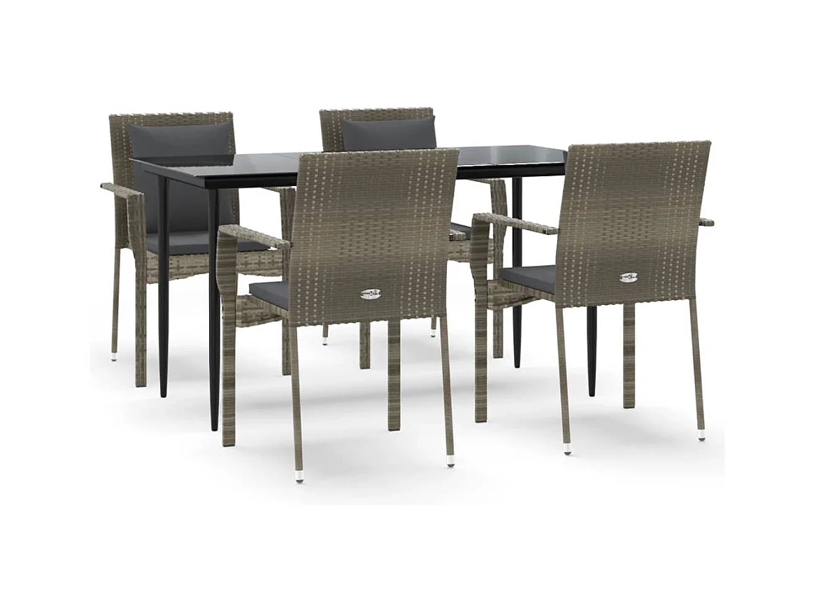 Chelan  Ensemble à manger de jardin coussins 5 pcs noir et gris