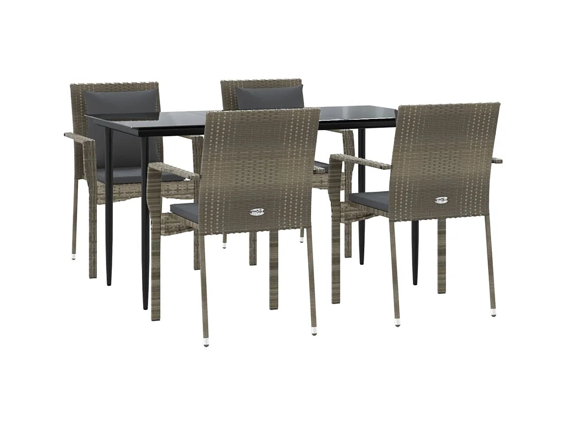 Chelan  Ensemble à manger de jardin coussins 5 pcs noir et gris