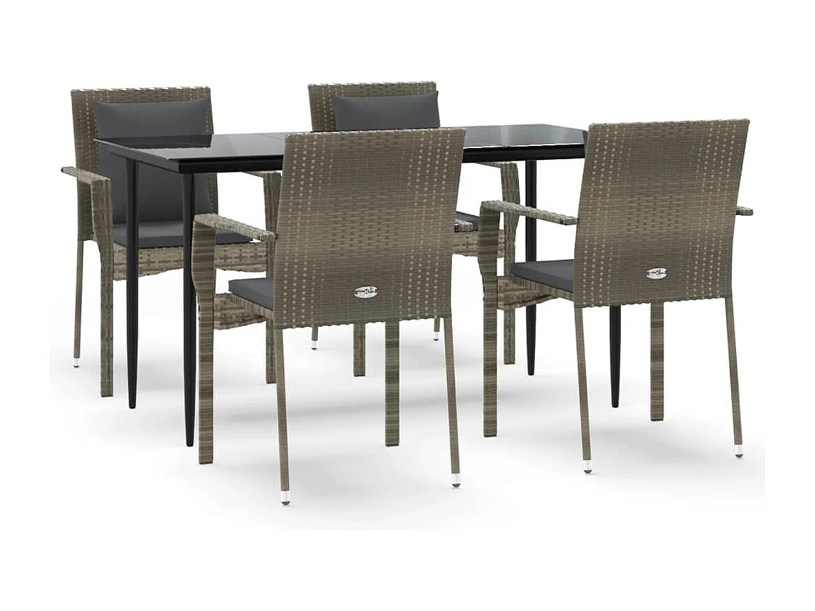 Chelan  Ensemble à manger de jardin coussins 5 pcs noir et gris