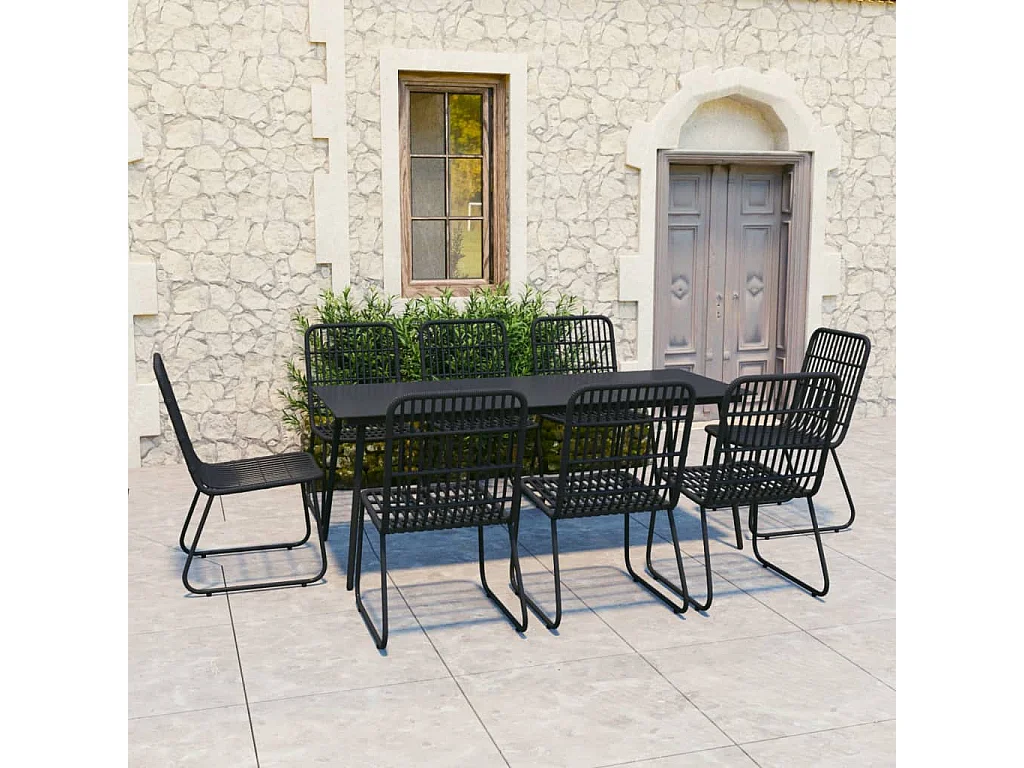 Timos  Ensemble à manger d'extérieur 9 pcs résine tressée et verre