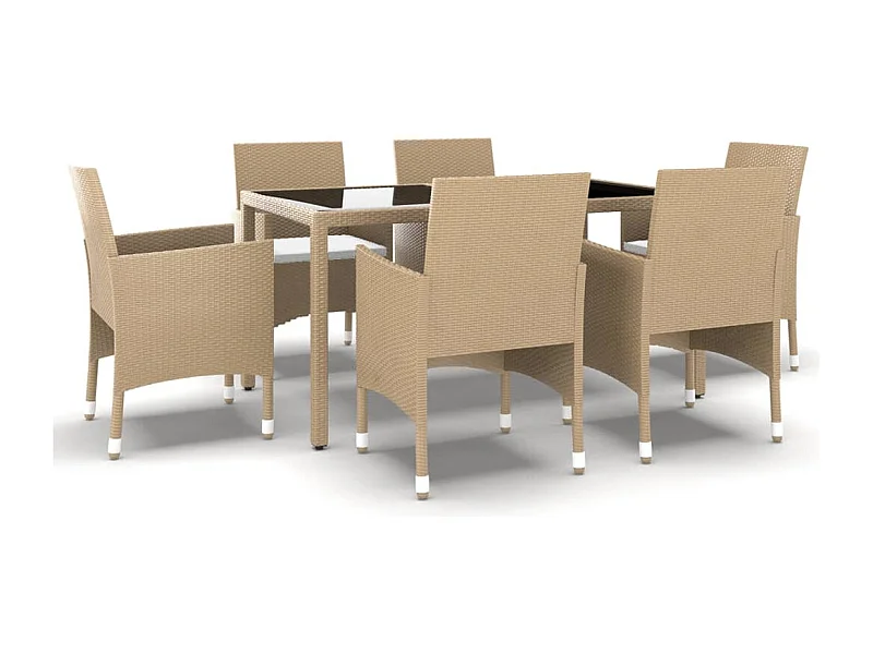 Tania  Set de comedor de jardín 7 pzas ratán sintético vidrio beige