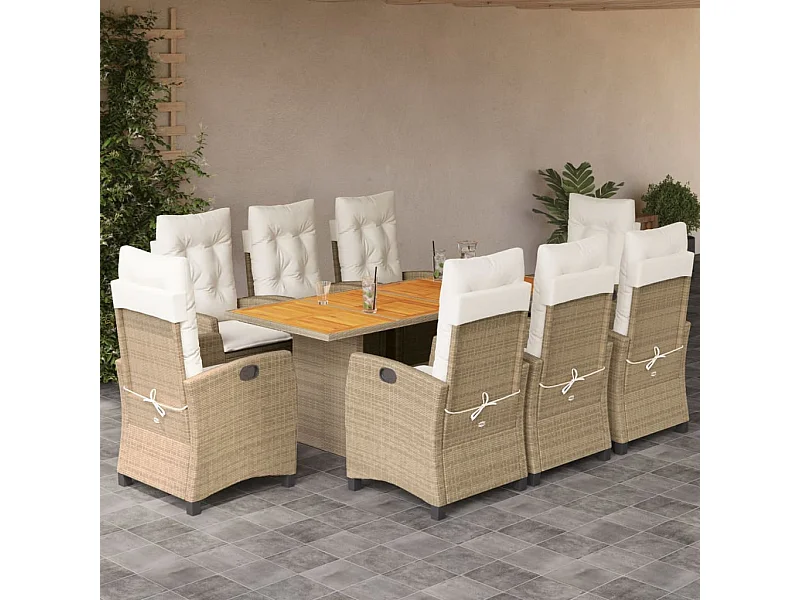 Frances  9-delige Tuinset met kussens poly rattan beige