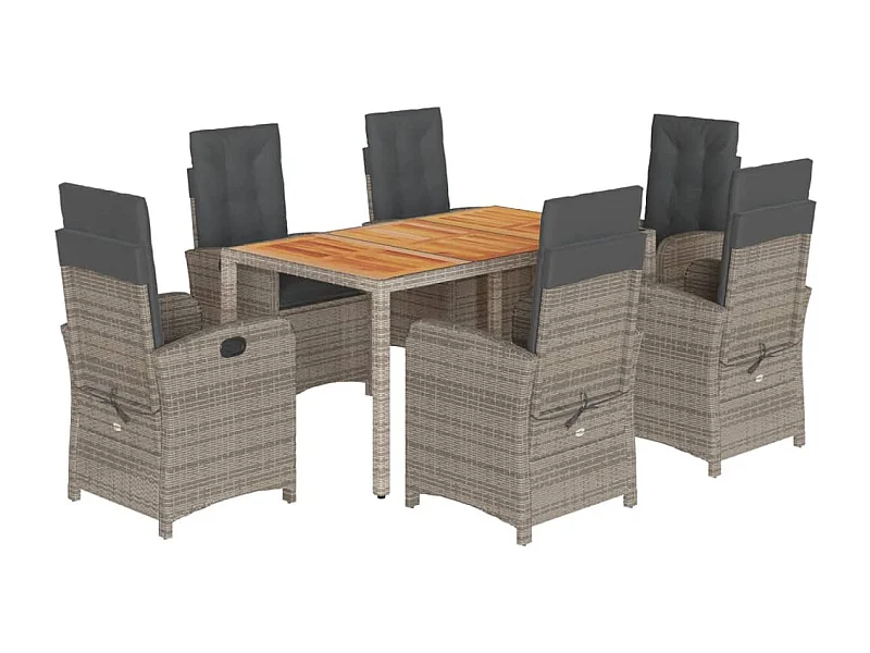 Adrien-Paul  Ensemble à manger de jardin et coussins 7 pcs gris rotin