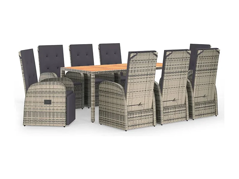 Ringsted  Set comedor jardín 9 pzas y cojines ratán sintético gris