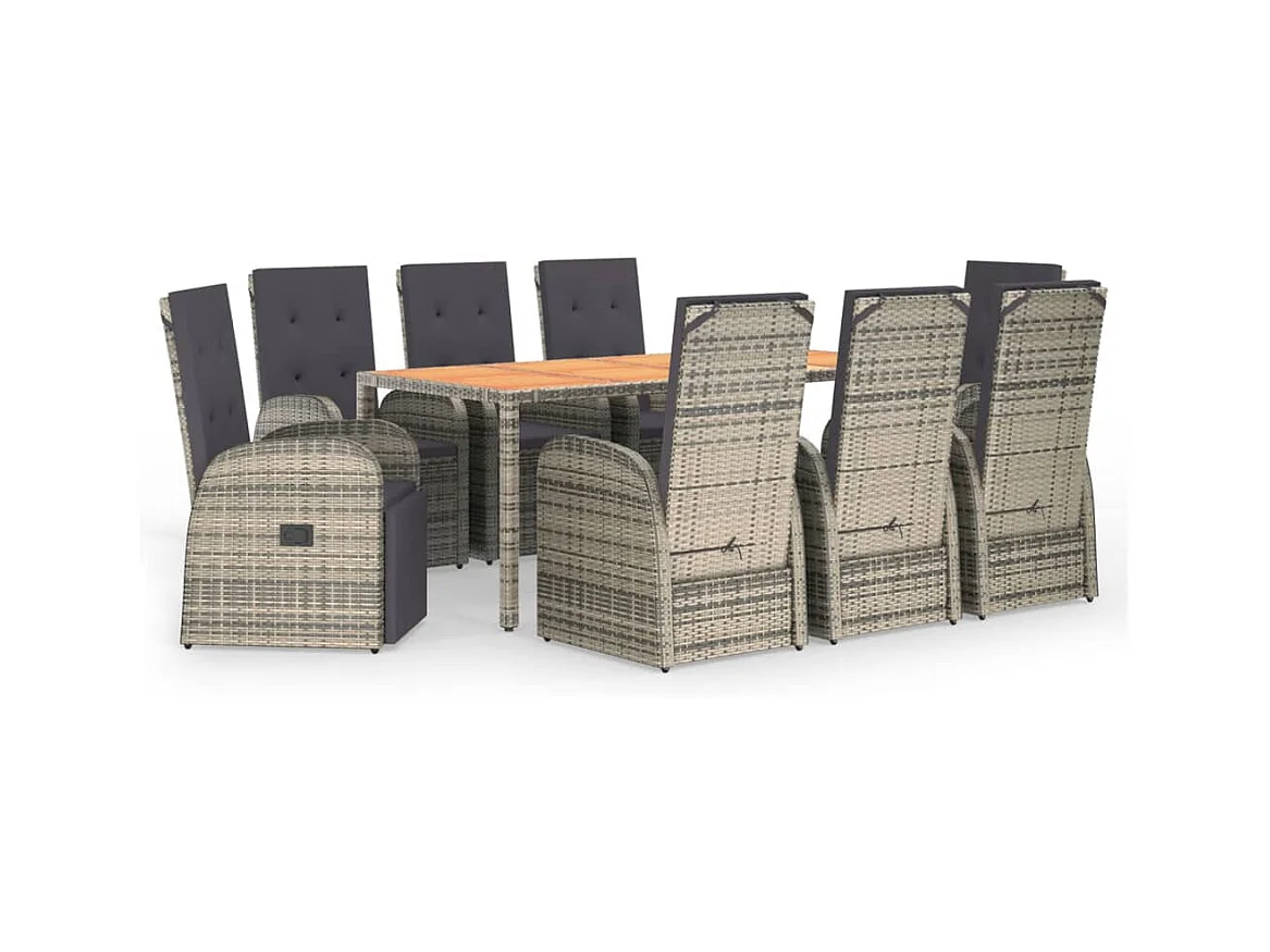 Ringsted  9-delige Tuinset met kussens poly rattan grijs