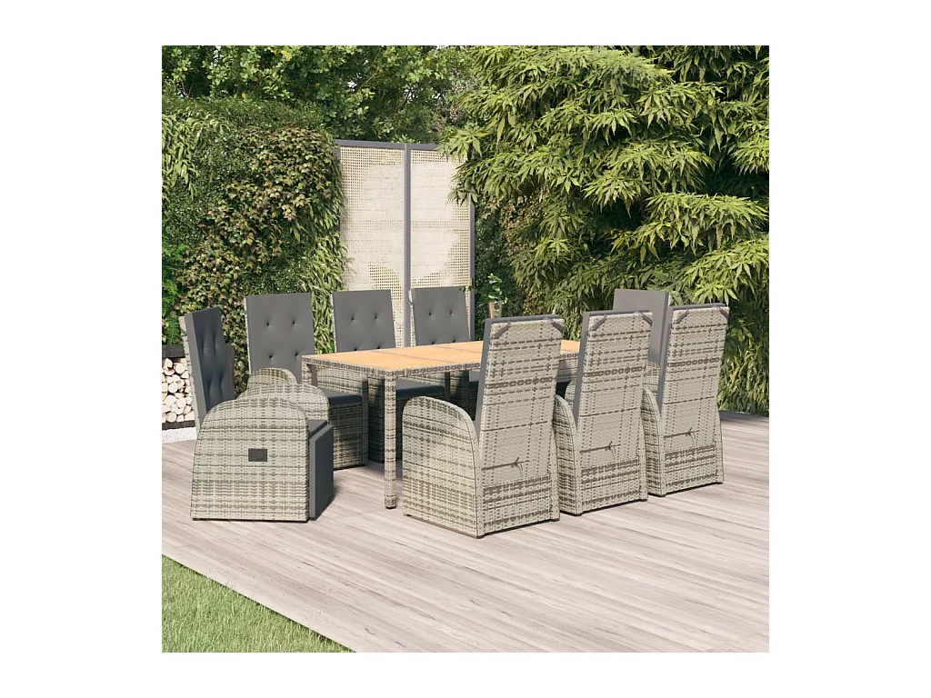 Ringsted  9-delige Tuinset met kussens poly rattan grijs