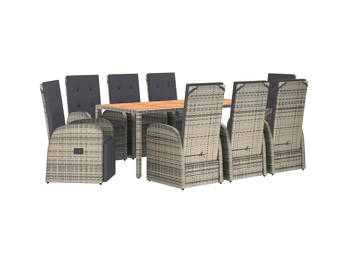 Ringsted  9-delige Tuinset met kussens poly rattan grijs