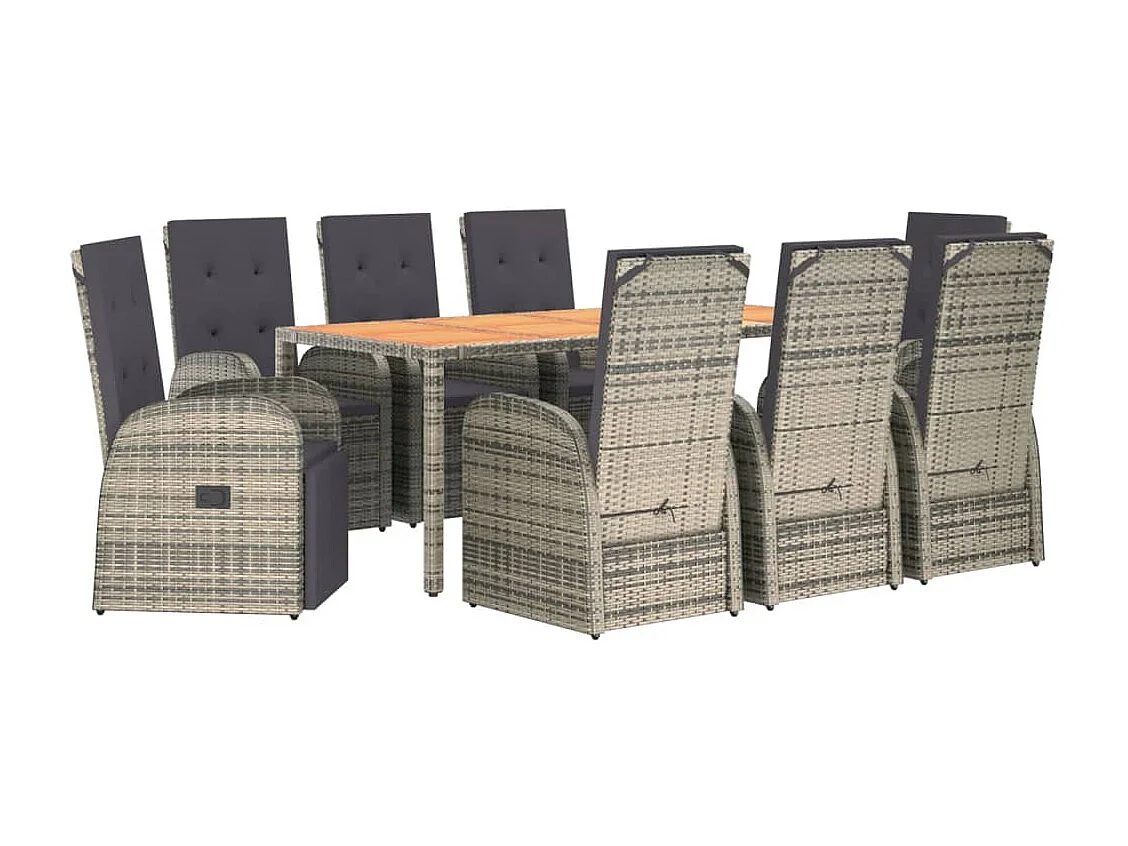 Ringsted  Set comedor jardín 9 pzas y cojines ratán sintético gris