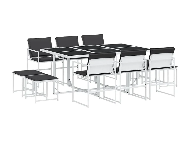 Dunkitt  Ensemble à manger de jardin avec coussins 11pcs blanc textilène