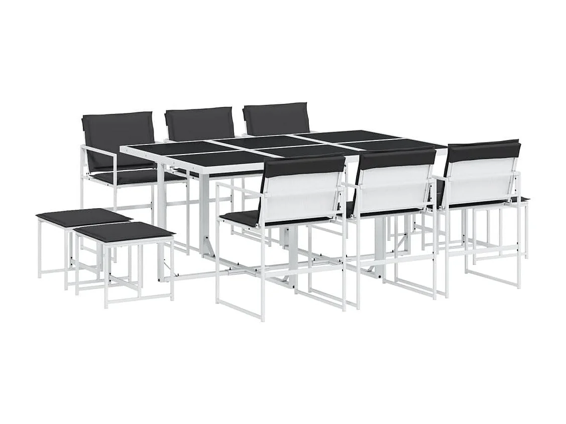 Dunkitt  Ensemble à manger de jardin avec coussins 11pcs blanc textilène