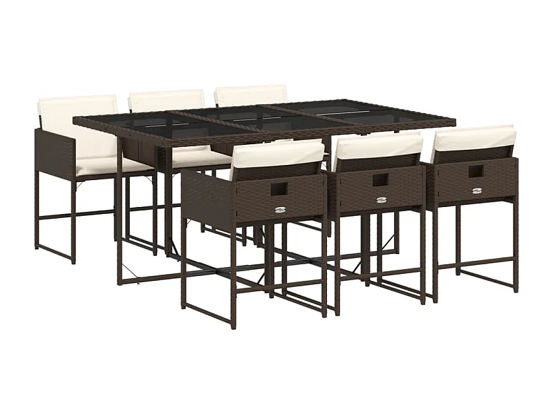 Sener  Set comedor de jardín 7 pzas con cojines ratán sintético marrón