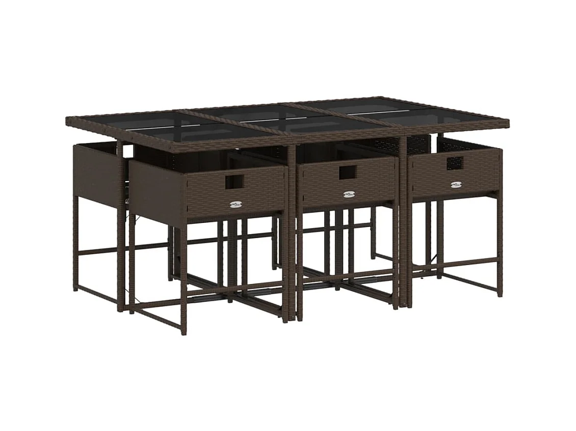 Sener  Set comedor de jardín 7 pzas con cojines ratán sintético marrón