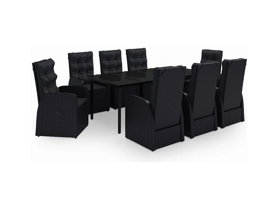 Batur  Juego de comedor de jardín 9 piezas con cojines negro