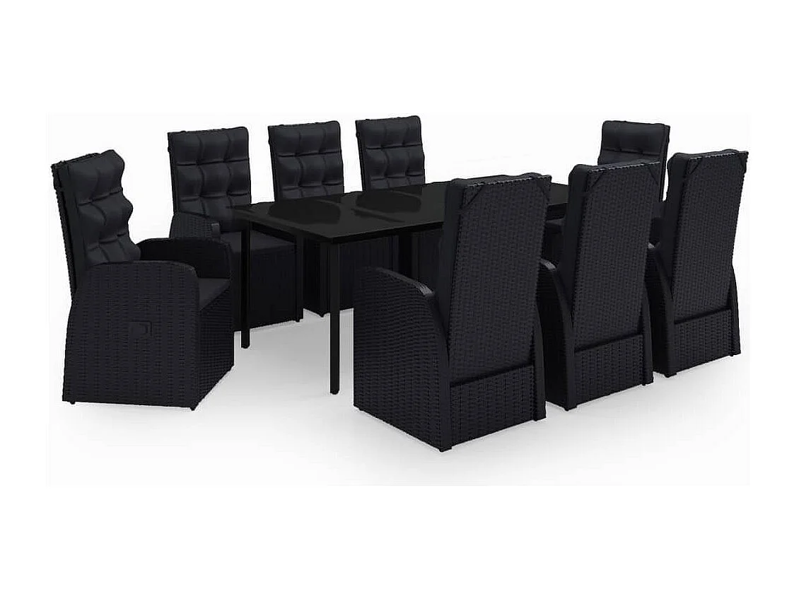Batur  Juego de comedor de jardín 9 piezas con cojines negro