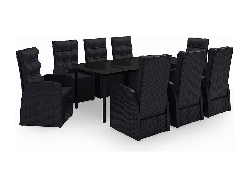 Batur  Juego de comedor de jardín 9 piezas con cojines negro