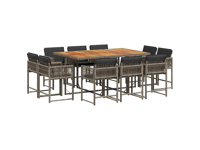 Emilia  Ensemble à manger de jardin 11pcs avec coussins gris poly rotin