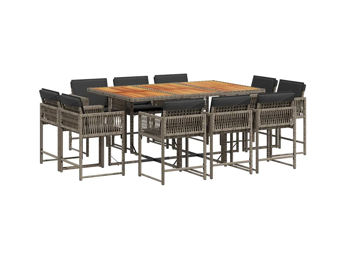 Emilia  Ensemble à manger de jardin 11pcs avec coussins gris poly rotin