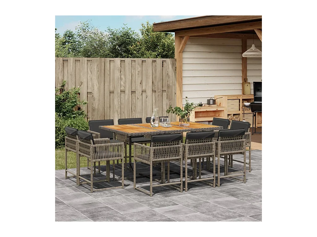 Emilia  Ensemble à manger de jardin 11pcs avec coussins gris poly rotin
