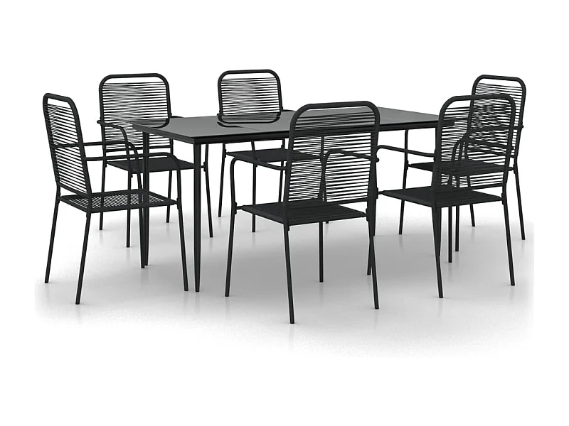 Georgia Ann  Ensemble à manger de jardin 7 pcs Noir Corde de coton et acier