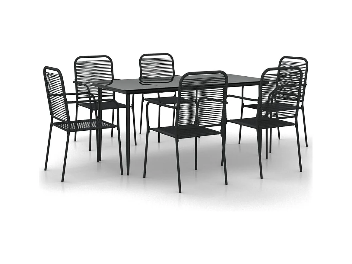 Georgia Ann  Ensemble à manger de jardin 7 pcs Noir Corde de coton et acier