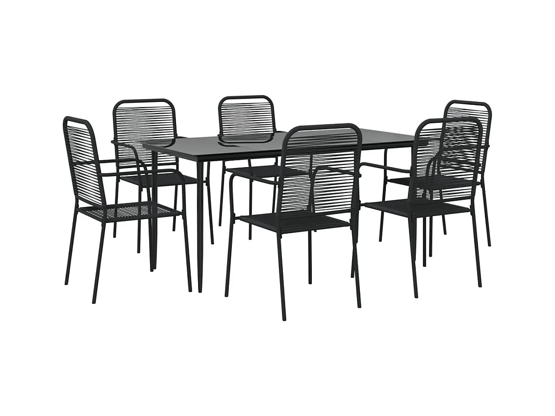 Georgia Ann  Ensemble à manger de jardin 7 pcs Noir Corde de coton et acier