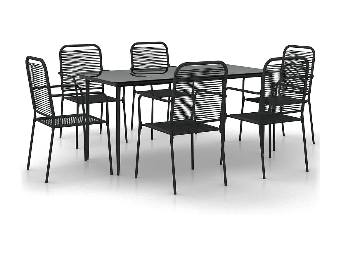 Georgia Ann  Ensemble à manger de jardin 7 pcs Noir Corde de coton et acier